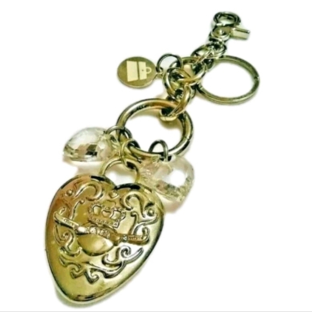 KATHY VAN ZEELAND LOVE CRYSTAL DIAMOND CUT HEARTS SILVER KEY FOB CHAIN‎